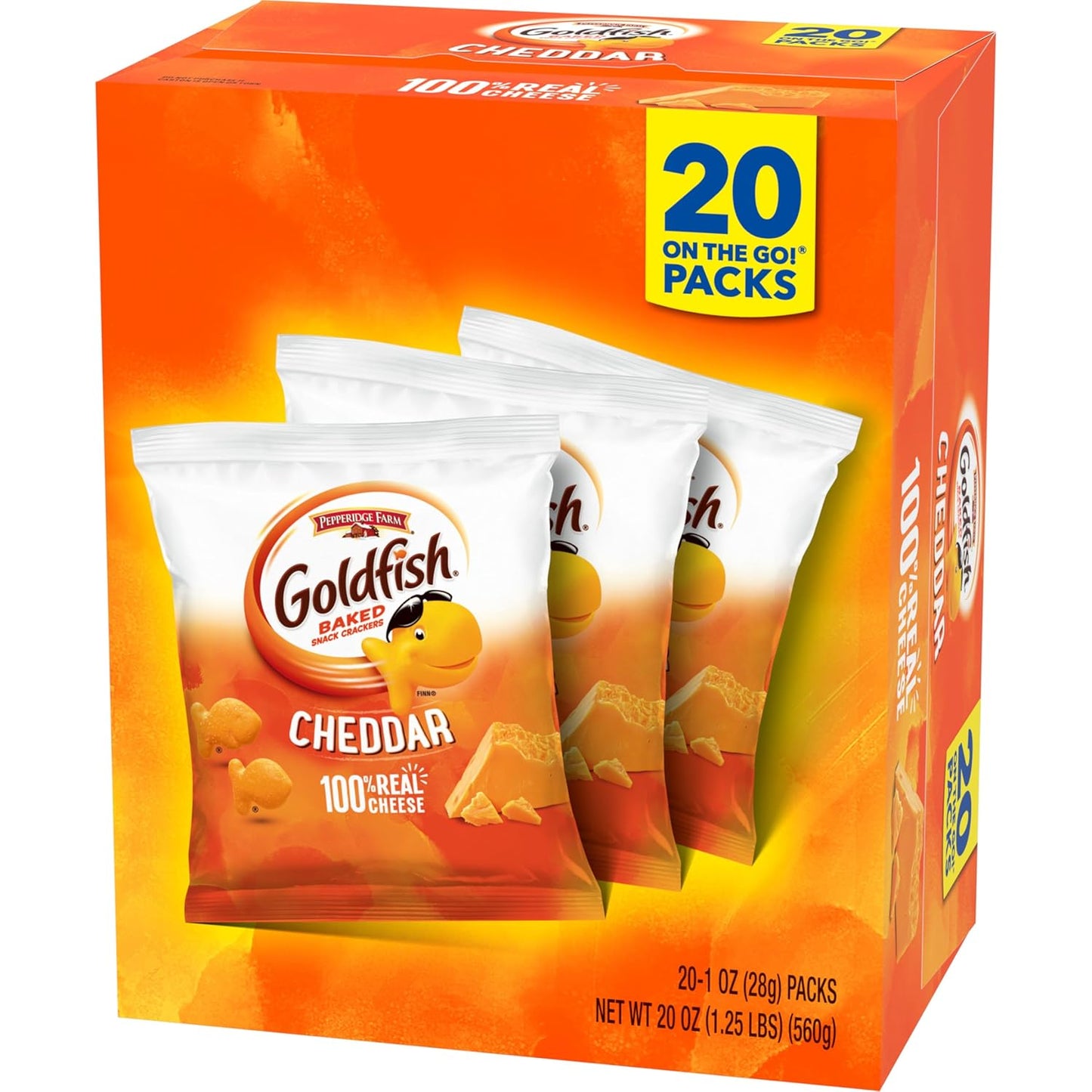 Goldfish Cheddar Cheese Crackers – Nostalgic Care Package Snack for College Students, 20 Single-Serve Pouches
