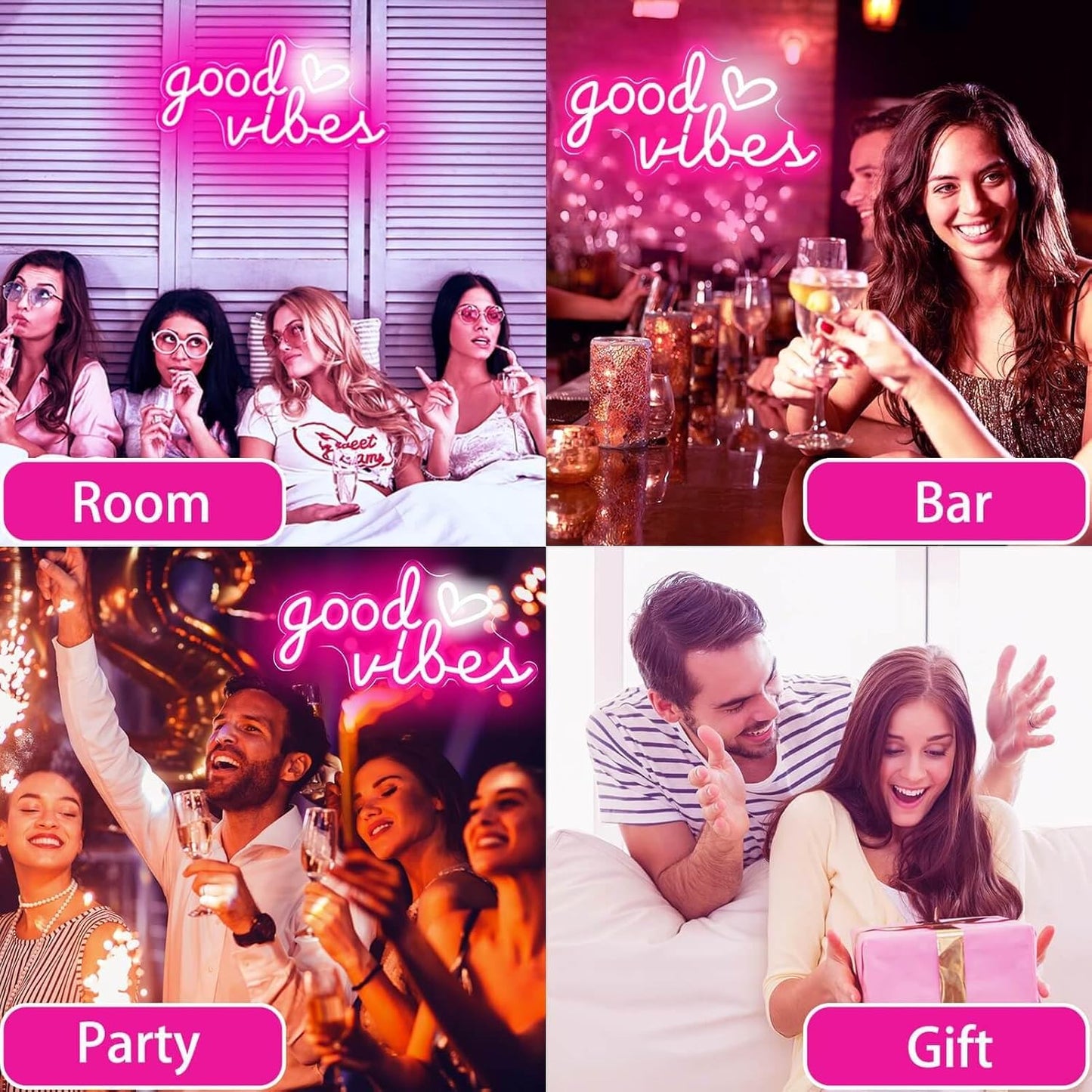 Good Vibes Neon Sign – Calming Pink Heart LED Light for Bedtime Routine and Relaxation Corner
