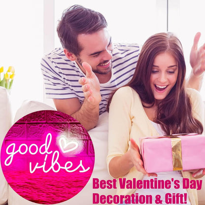 Good Vibes Neon Sign – Calming Pink Heart LED Light for Bedtime Routine and Relaxation Corner
