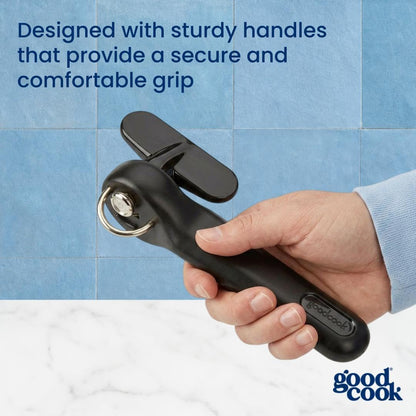 GoodCook Safe-Cut Can Opener with Easy Turn Knob – Intentional Design Canned Food Opener, Durable Chrome and Stainless Steel for Modern Kitchens
