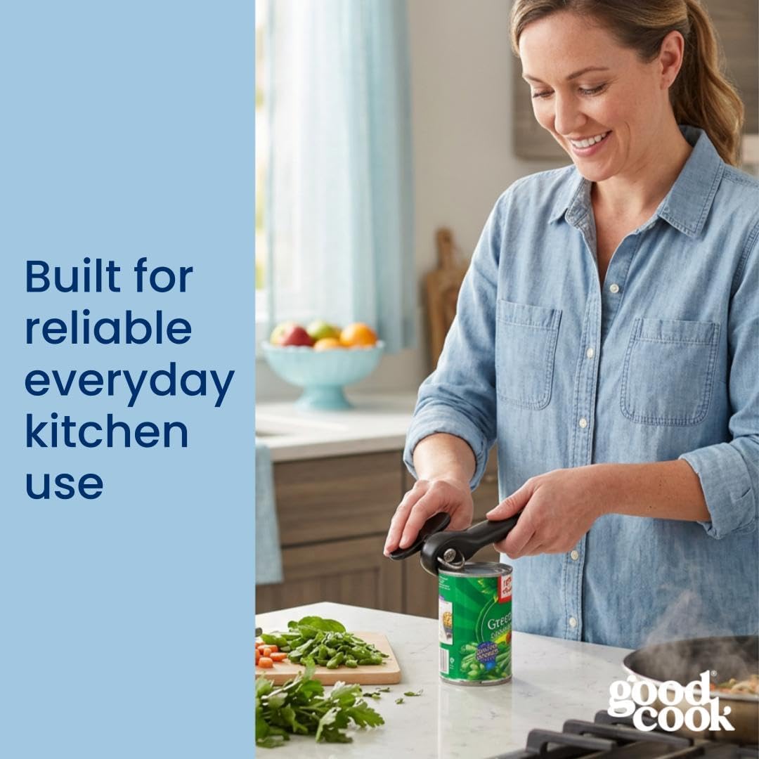 GoodCook Safe-Cut Can Opener with Easy Turn Knob – Intentional Design Canned Food Opener, Durable Chrome and Stainless Steel for Modern Kitchens