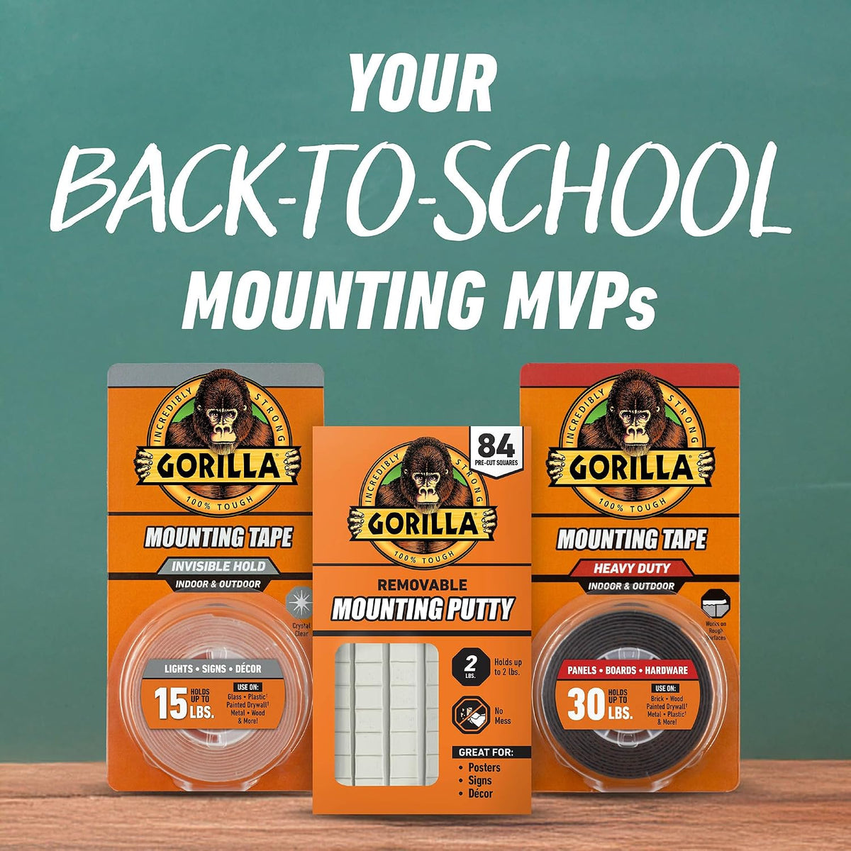 Gorilla Removable Mounting Putty Tan Wall Adhesive for Seasonal Art Rotation, Clean Look on Every Surface