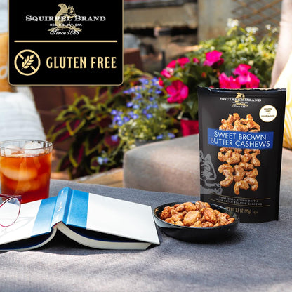 gourmet flavor variants: sweet brown butter cashews, caramel toasted colada cashews, and crème brûlée almonds