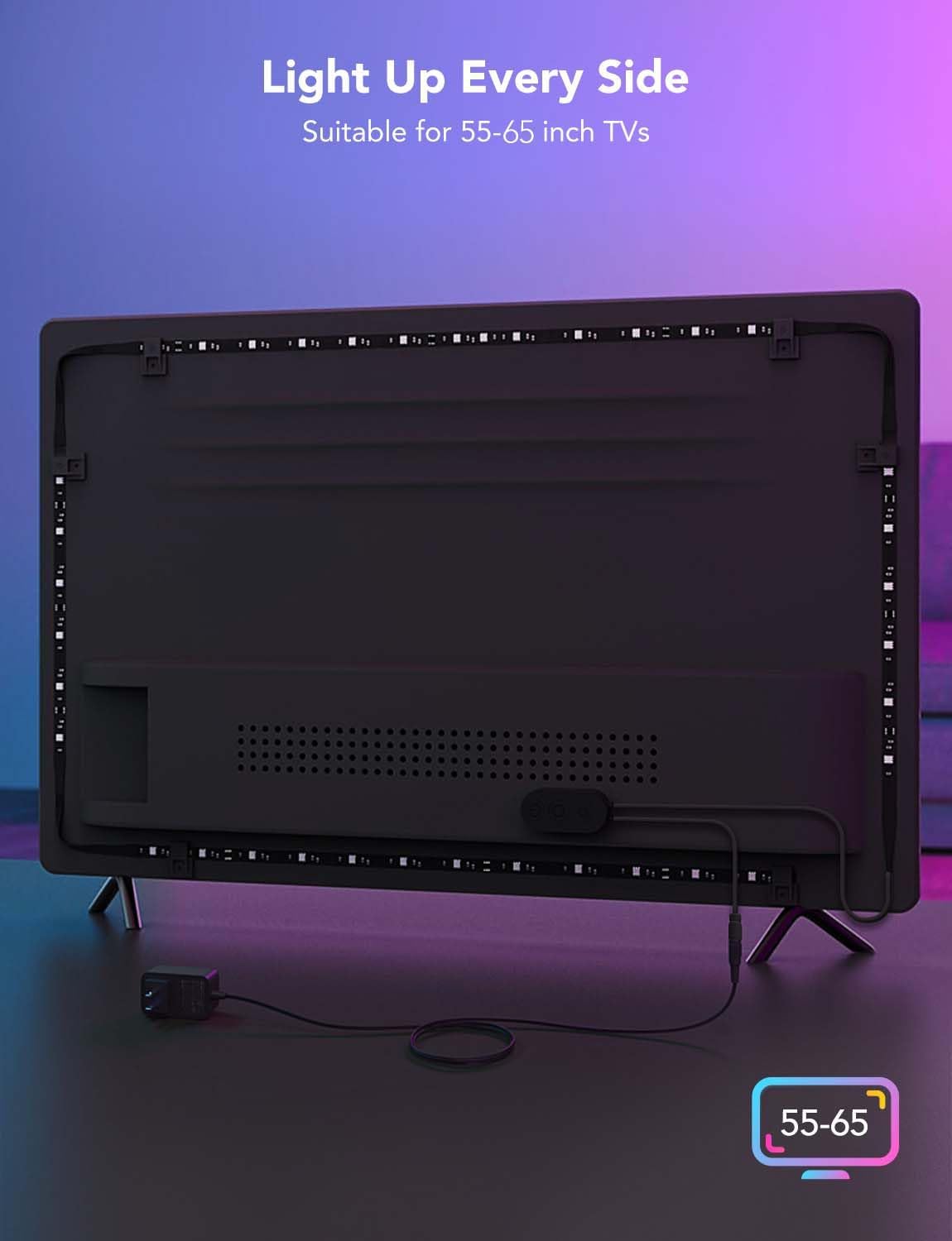 Govee TV LED Backlight – Cool-to-Touch Family Room Accent Lighting Safe Around Kids for 55-65 Inch TVs