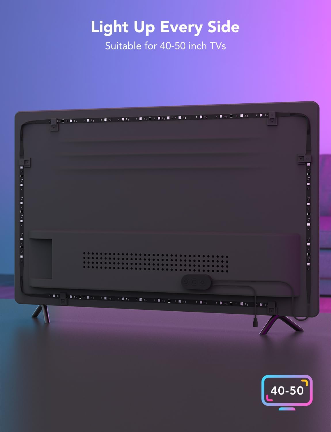 Govee TV LED Backlight Strip – Eye-Strain-Relief Ambient Light for 40-50 inch TVs, Bias Lighting for Long Sessions