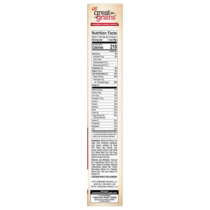 Great Grains Cranberry Almond Crunch Cereal – Quick Sustained-Energy Breakfast for Busy Workdays, 14 oz Box