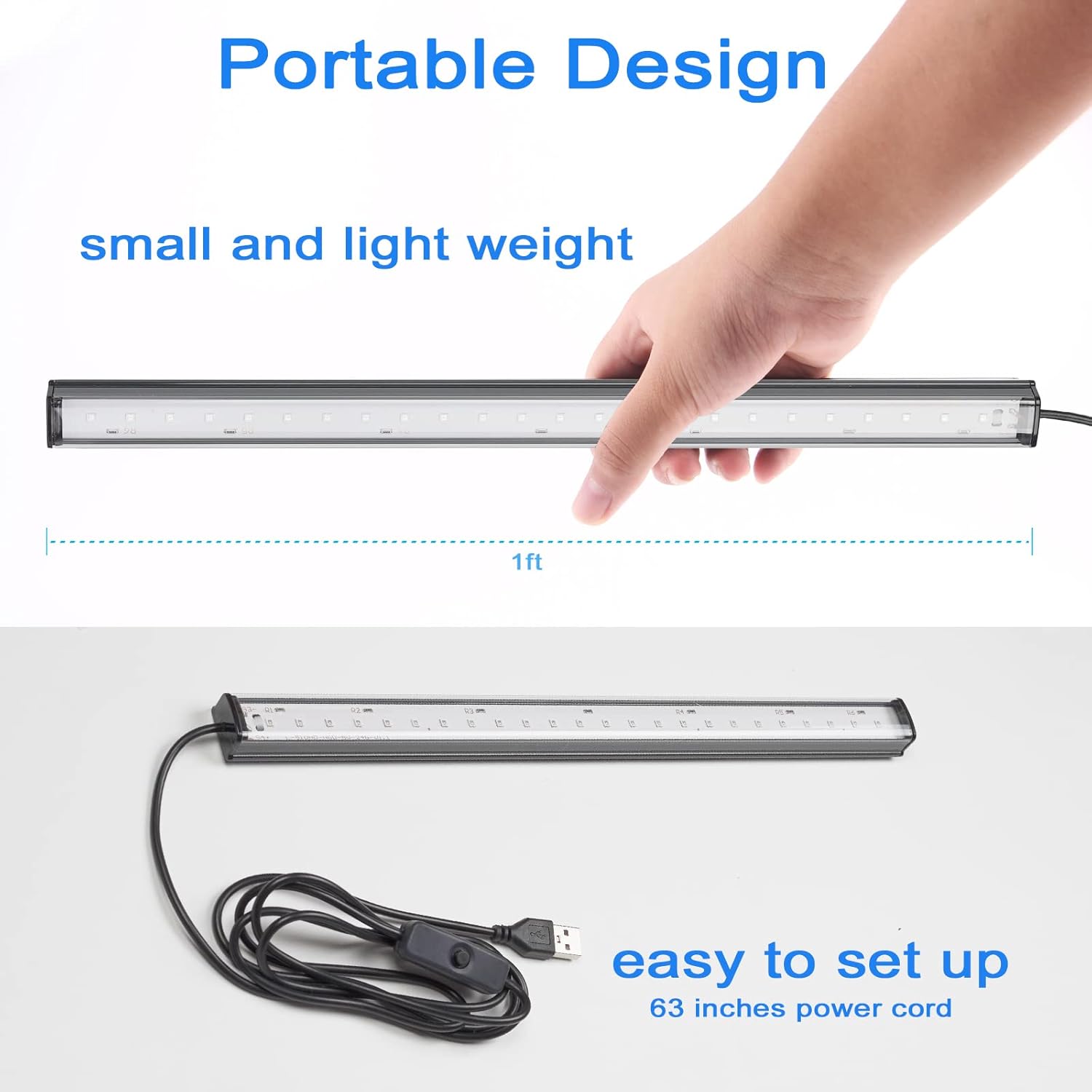 GREENIC USB Black Light Bar 1ft – Slim UV LED Strip with Black Finish for Clean Modern Home Lighting