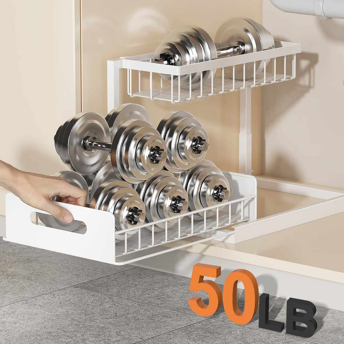 grid-pattern shelves for drainage and 2 removable washable anti-slip pads