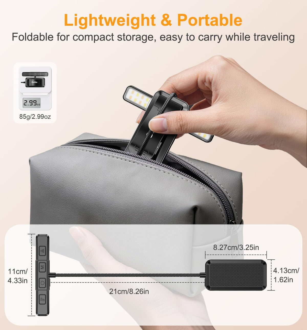 Gritin 2026 Gen 2 Book Light for Reading – Clean White Reading Light for Intentional Small Spaces