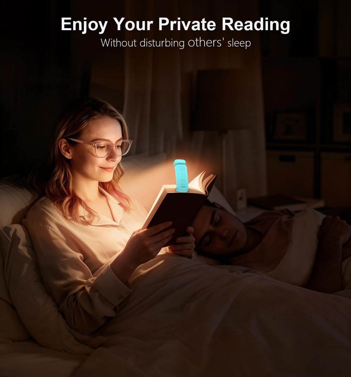 Gritin Rechargeable Book Lamp – Meaningful Holiday Gift for Mom, Partner-Friendly Amber Reading Light for Bed