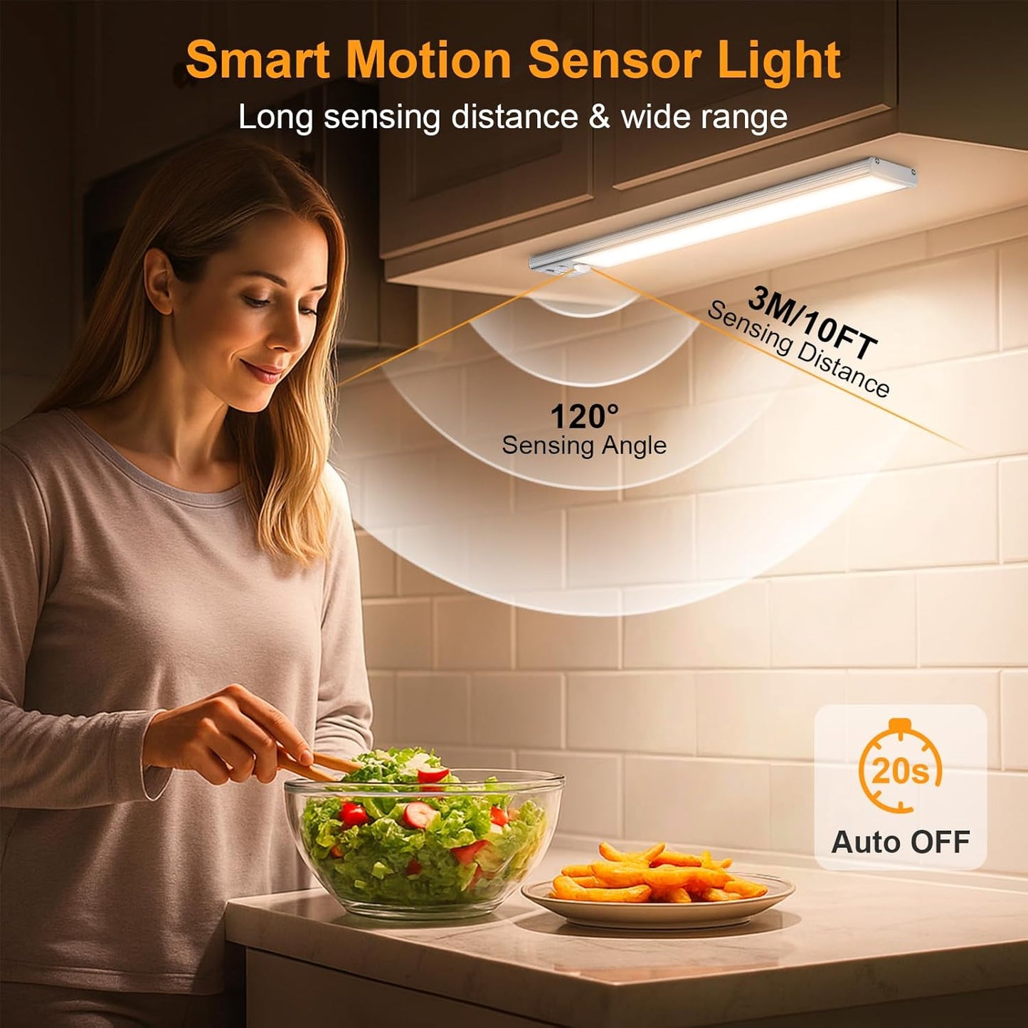 Gritin Under Cabinet Lighting - Hands-Free Motion Sensor Night Light for Stairwell and Bathroom Pathway