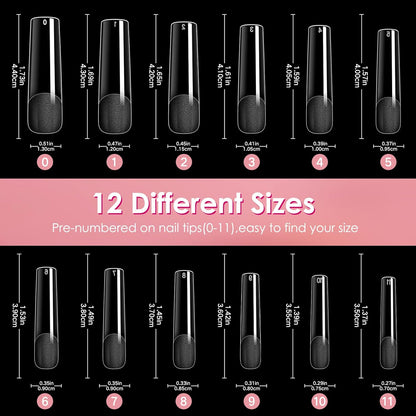 half cover tip construction compatible with gel, acrylic, and press-on application