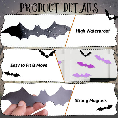 Halloween Bat Wall Decor – 72 Pcs 3D PVC Stickers for Living Room and Bedroom Aesthetic, Orange Purple Black Swarm Decals