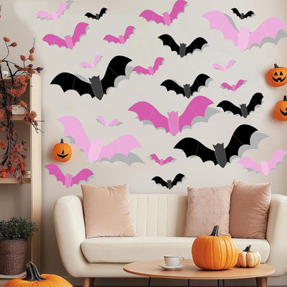 Halloween Gift for Her and Him – 72 Piece 3D Bat Wall Decal Set, Removable PVC Stickers for Spooky Season Enthusiasts
