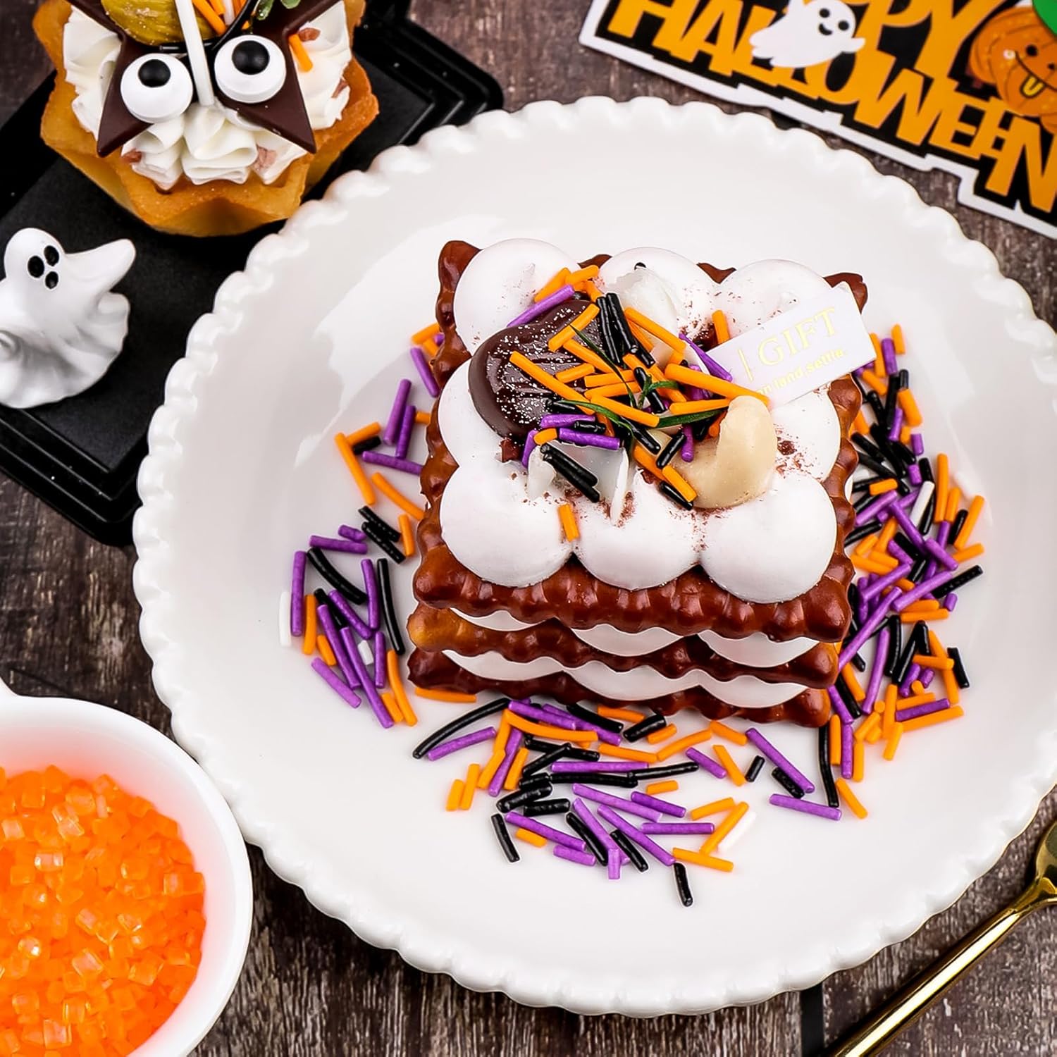 Halloween Sprinkles Gift Set for Bakers, 4 Bottles of Orange Sugar, Pumpkins, and Eyeball Jimmies