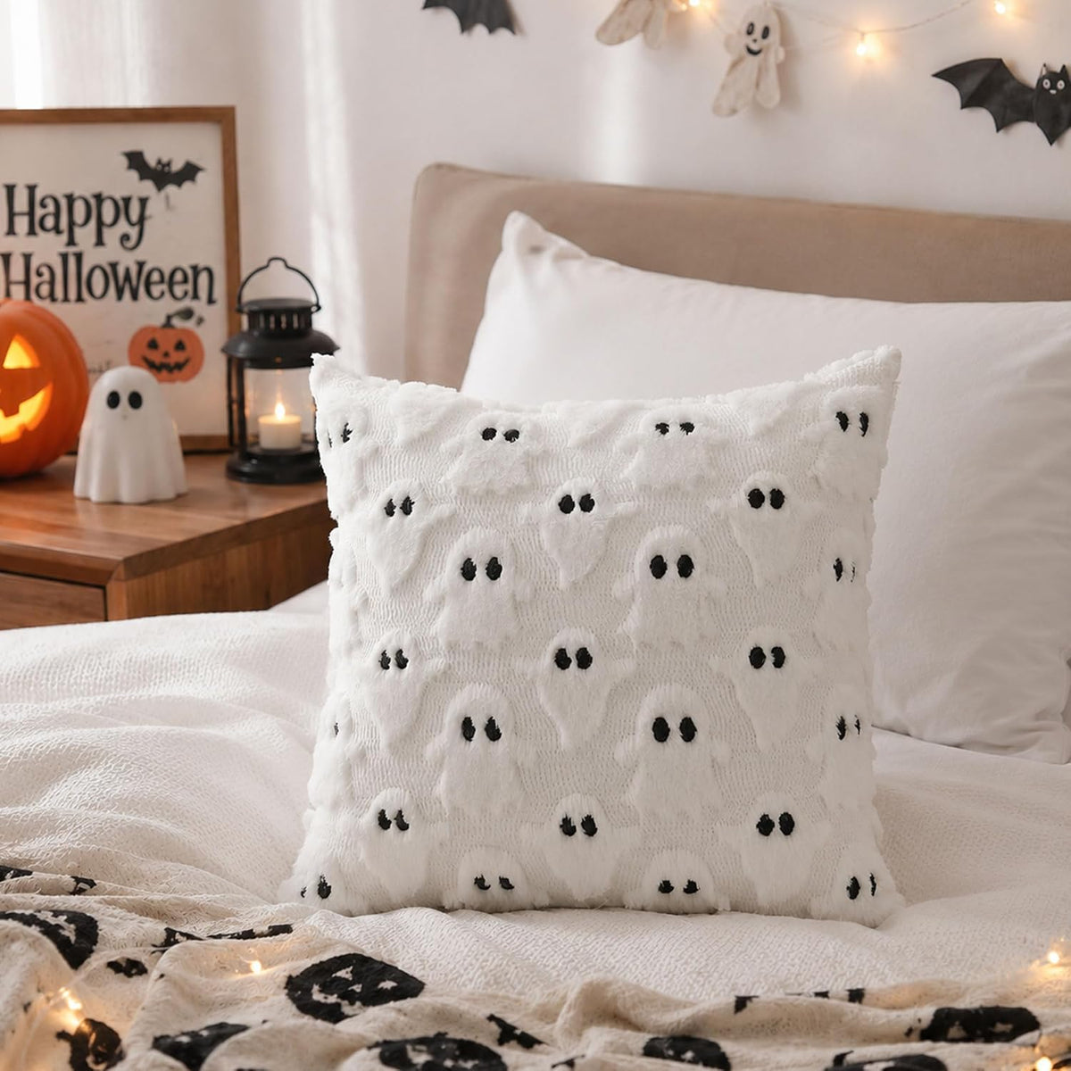 halloween-themed ghost motifs (white ghost, white black ghost, orange black ghost) for seasonal styling
