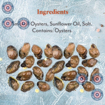 hand-packed fancy whole oysters in a 3 oz single-serve tin