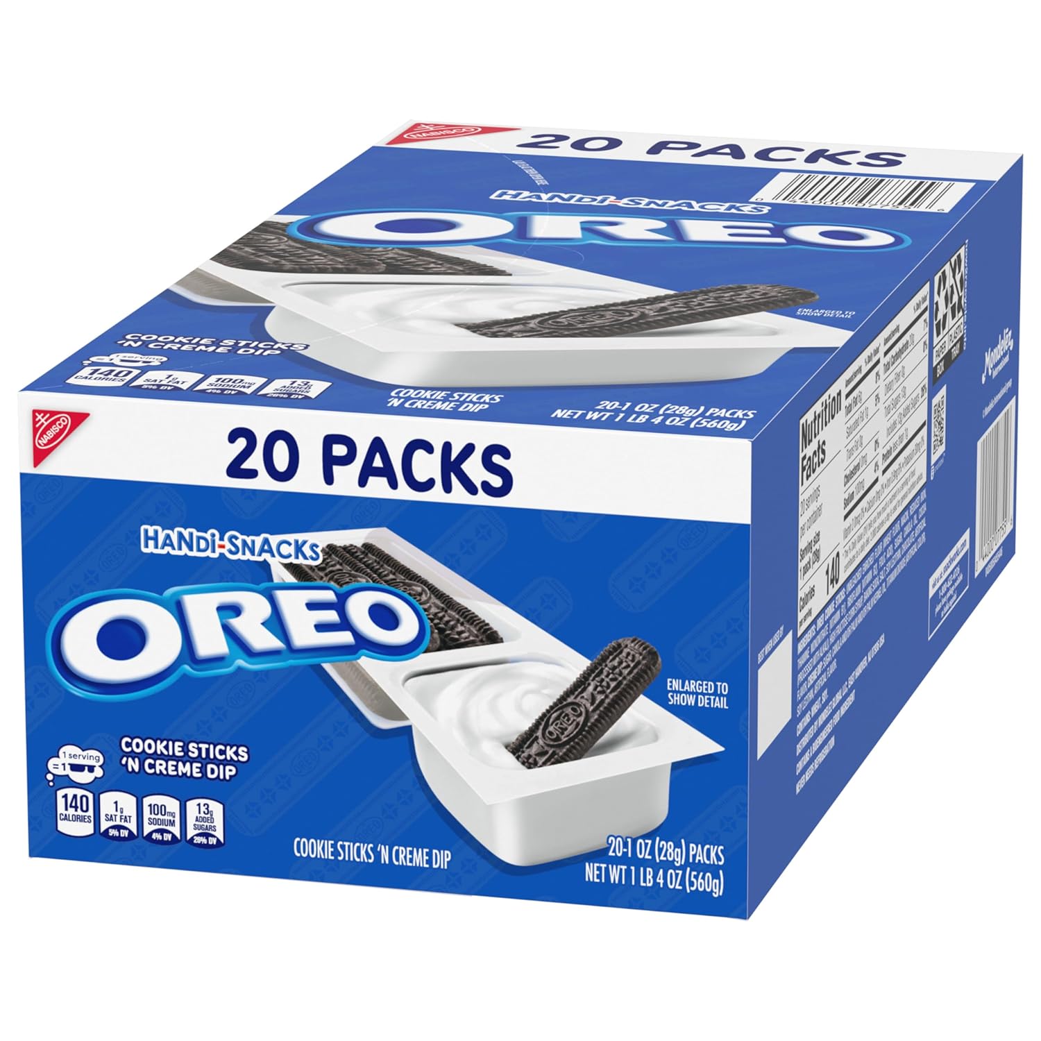 Handi-Snacks OREO Cookie Sticks 'N Creme Dip Snack Packs for Kids Lunchboxes and After-School Snacking, 20 Individually Wrapped Packs