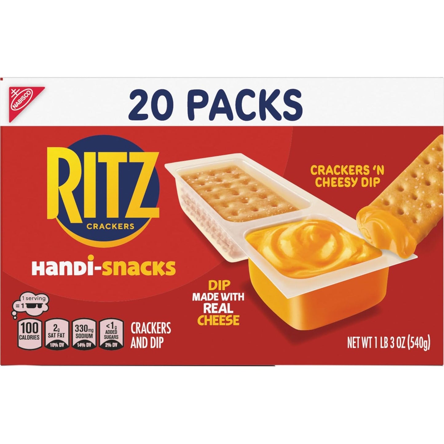 Handi-Snacks RITZ Crackers and Cheese Dip Snack Packs – Lunchbox Snack for Kids School Cafeteria, 20 Single-Serve