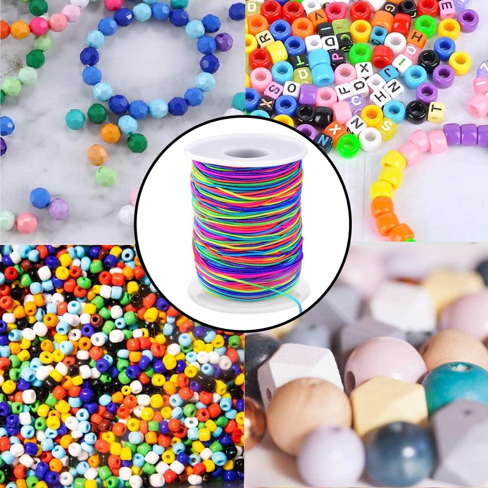 Handmade Boho Jewelry Supply, Vibrant Rainbow Elastic Cord for Home Craft Studio Accessories