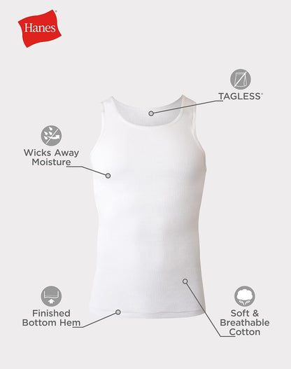 Hanes Cotton Tank Undershirt 12-Pack – Smart Holiday Gift for Husbands and Dads, Bulk Value Pack