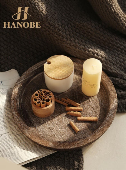 Hanobe Round Wooden Tray – Minimalist Coffee Table Centerpiece for Intentional Living