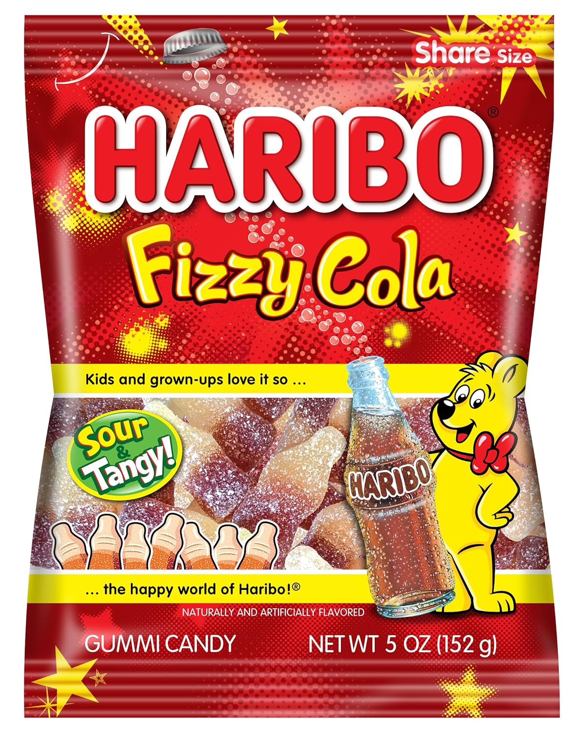 happy-cola bottle-shaped gummies with cola flavor