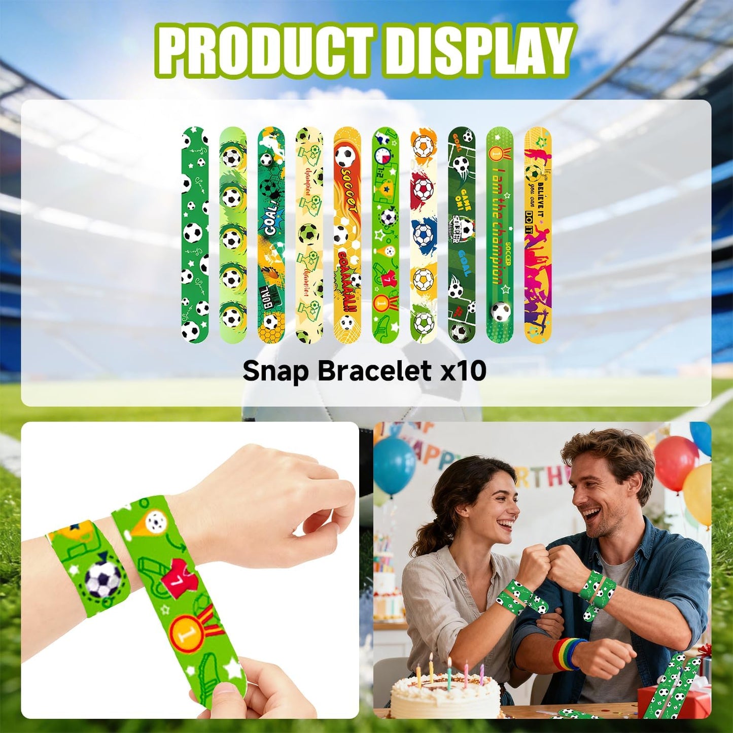 Happyhapi Soccer Birthday Supplies – 10-Set Kids Party Favor Kit with Keychains, Tattoos, and Bags for Nursery and Playroom Gatherings