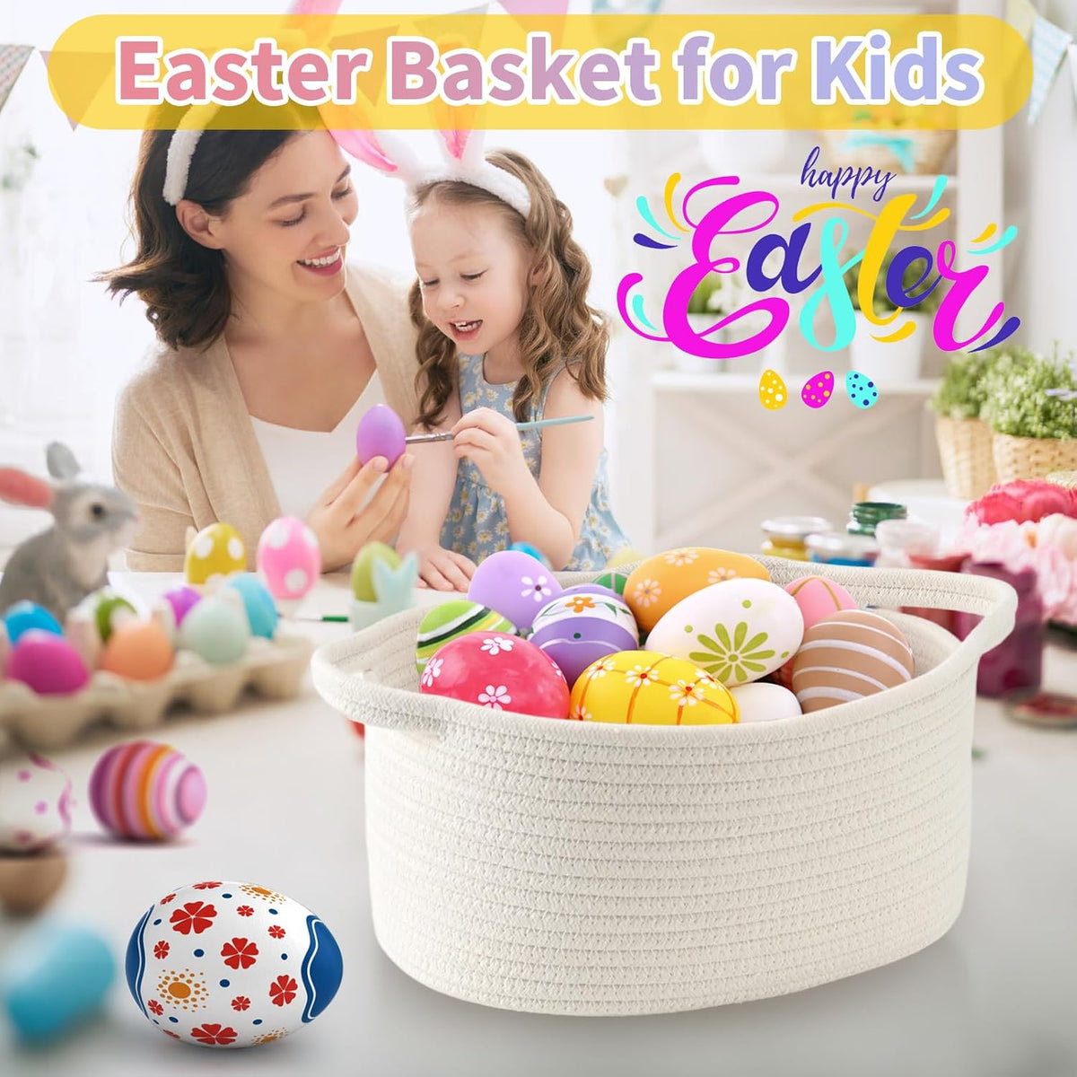 Happyiren Woven Cotton Rope Basket – Ready-to-Fill Birthday Gift Basket for Her, Reusable Gift Presentation for Baby Showers and Holidays
