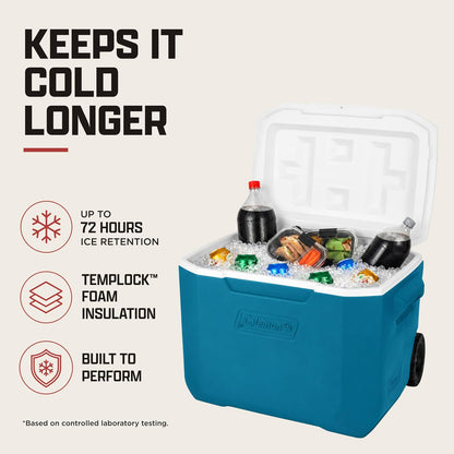 hard-shell polyurethane body with secure-sealing lid that resists leaks when tilted or rolling