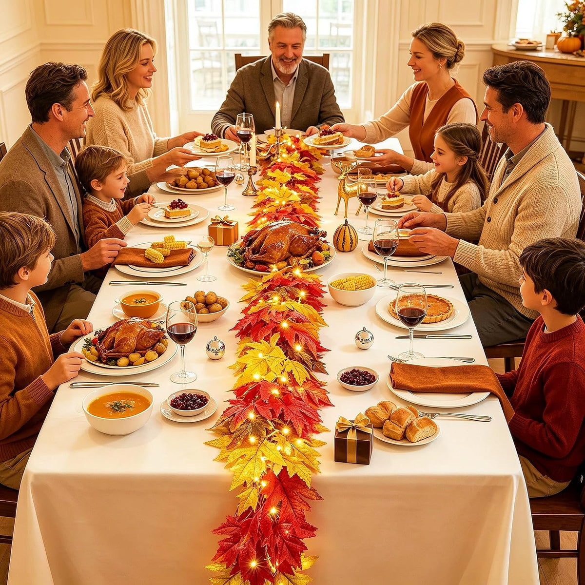 Harvest Lane – Pre-Lit Autumn Maple Garland, Hostess Gift for Thanksgiving Dinner Hostess