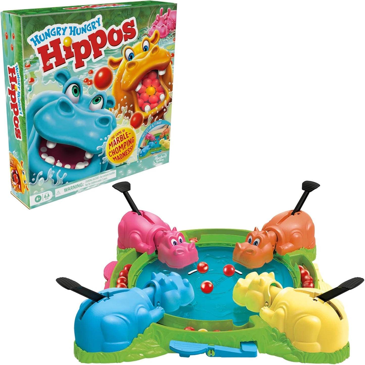 Hasbro Gaming Hungry Hungry Hippos Game – Ready-to-Give Holiday Present for Preschoolers, Includes Bonus Golden Marble and Storage Case