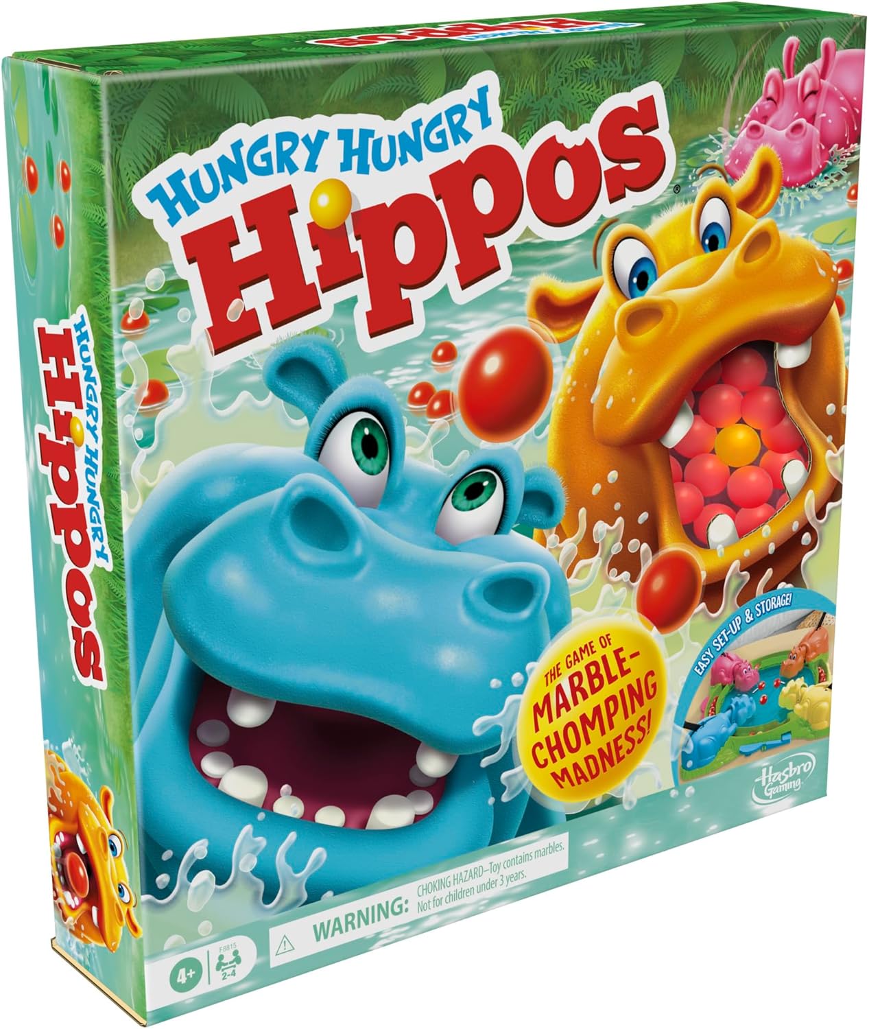 Hasbro Gaming Hungry Hungry Hippos Game – Ready-to-Give Holiday Present for Preschoolers, Includes Bonus Golden Marble and Storage Case
