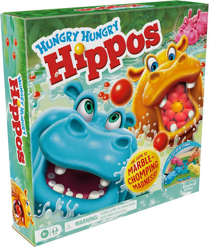 Hasbro Gaming Hungry Hungry Hippos Game – Ready-to-Give Holiday Present for Preschoolers, Includes Bonus Golden Marble and Storage Case