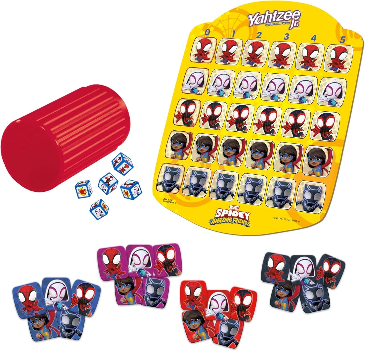 Hasbro Gaming Spidey and His Amazing Friends Yahtzee Jr. Marvel Edition Board Game – Screen-Free Indoor Activity for Preschoolers Ages 4+