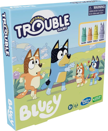 Hasbro Trouble: Bluey Edition Board Game for Kids Ages 5+, Safe Playroom Family Game with Pop-O-Matic Roller