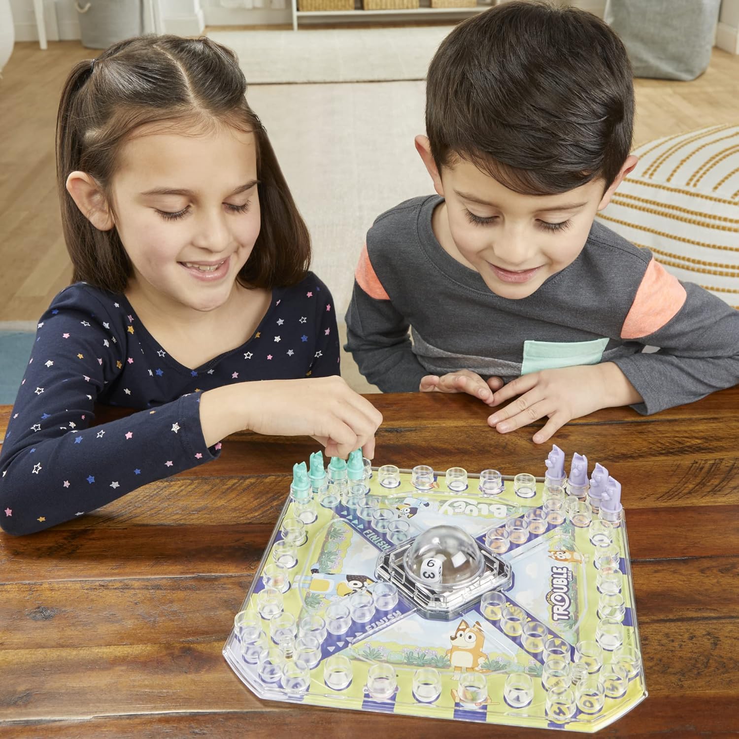 Hasbro Trouble: Bluey Edition Board Game for Kids Ages 5+, Safe Playroom Family Game with Pop-O-Matic Roller