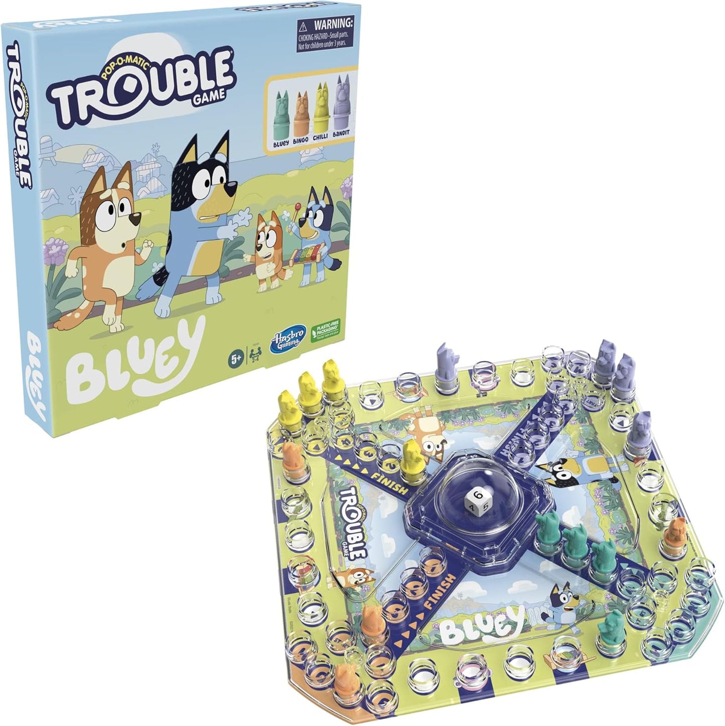 Hasbro Trouble: Bluey Edition Board Game for Kids Ages 5+, Safe Playroom Family Game with Pop-O-Matic Roller