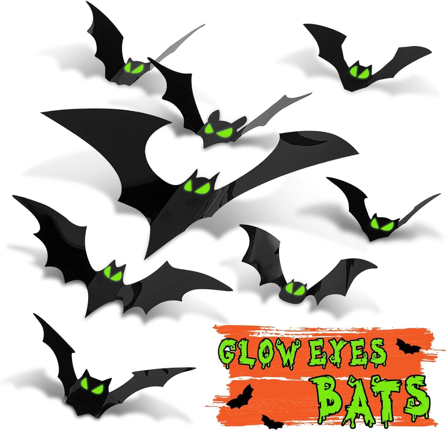 Haunted Hollow 3D Bat Wall Set – Gothic Living Room Accent Decor, Glow-in-the-Dark Spooky Statement Piece