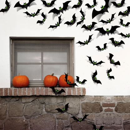 Haunted Hollow 3D Bat Wall Set – Gothic Living Room Accent Decor, Glow-in-the-Dark Spooky Statement Piece