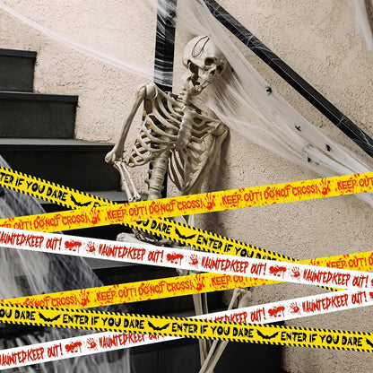 HauntHouse Halloween Caution Tape Set – Creepy Living Room Wall Decor for Spooky Season Styling