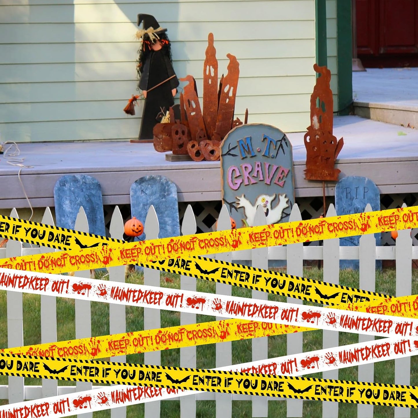 HauntHouse Halloween Caution Tape Set – Creepy Living Room Wall Decor for Spooky Season Styling