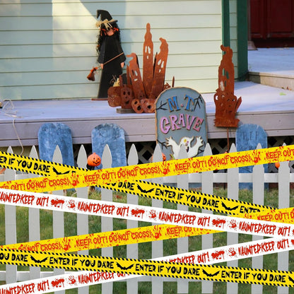 HauntHouse Halloween Caution Tape Set – Creepy Living Room Wall Decor for Spooky Season Styling