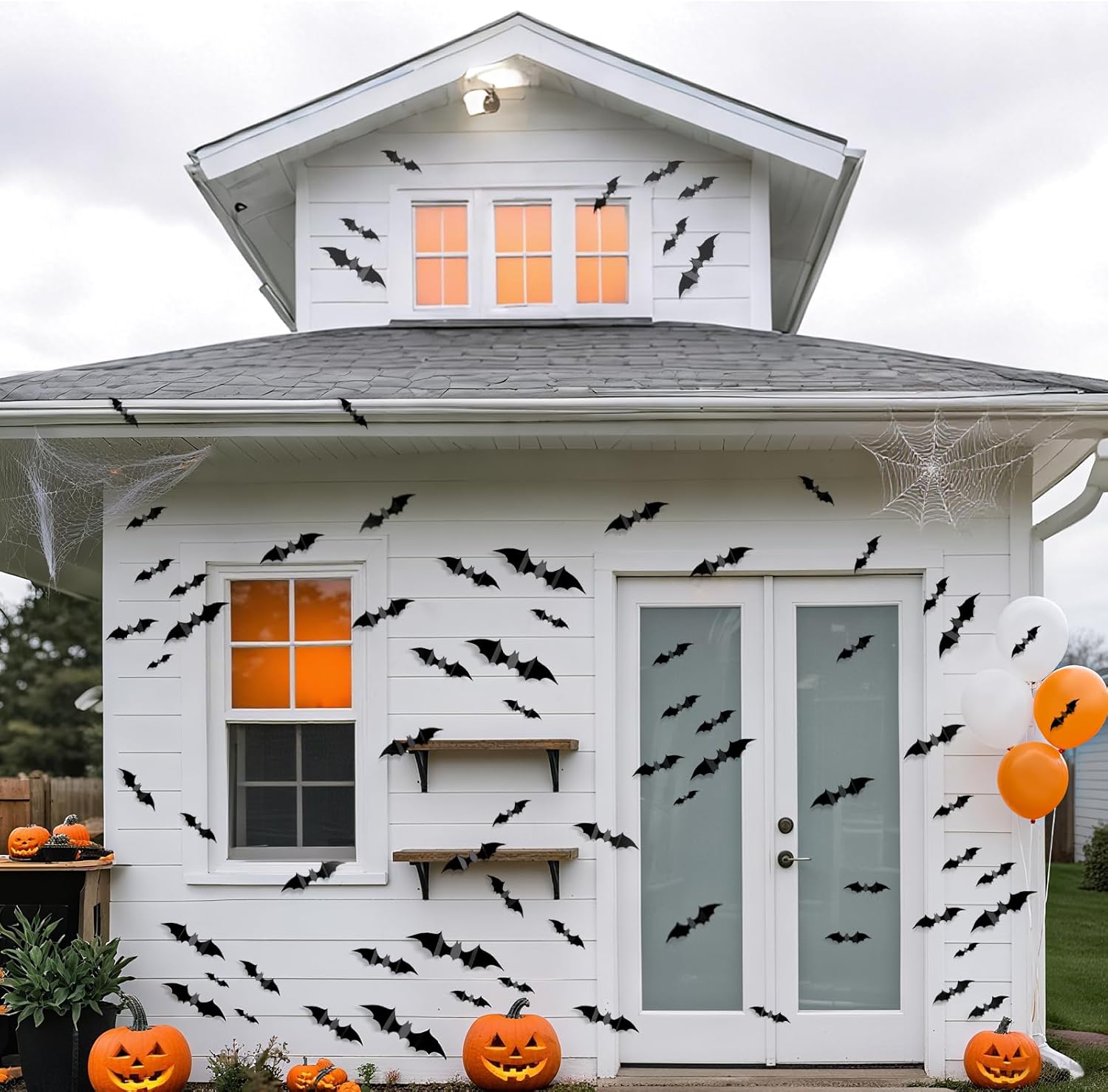 HauntNest 3D Bat Wall Stickers – Layered Halloween Wall Decor for Living Room & Bedroom, 140pc Spooky Scene Set