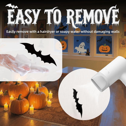 HauntNest 3D Bat Wall Stickers – Layered Halloween Wall Decor for Living Room & Bedroom, 140pc Spooky Scene Set