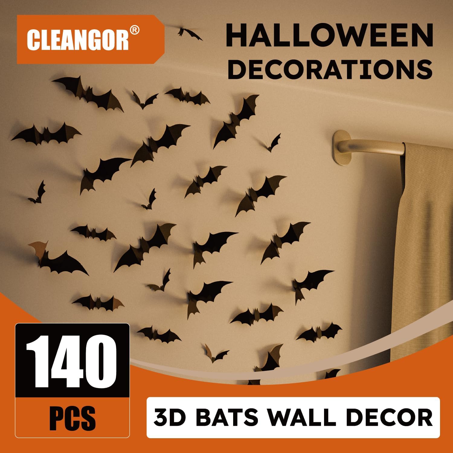 HauntNest 3D Bat Wall Stickers – Layered Halloween Wall Decor for Living Room & Bedroom, 140pc Spooky Scene Set