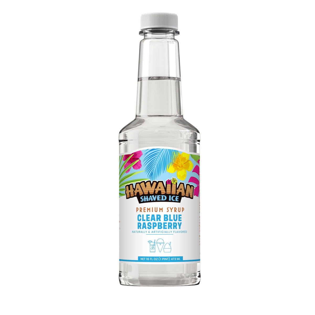 Hawaiian Shaved Ice Clear Blue Raspberry Syrup, Nut Soy Dairy &amp;amp; Dye Free, Flavor Fluffy &amp;amp; Crunchy Snow Cones, Shelf Stable, Makes 8 Servings, 16 ounces