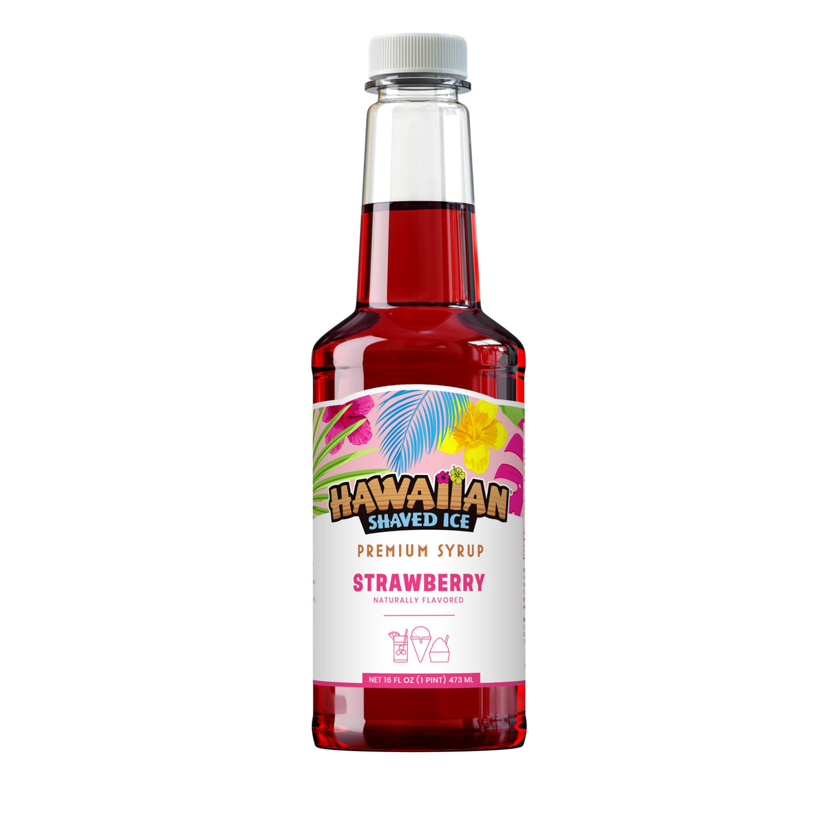 Hawaiian Shaved Ice Strawberry Syrup - Nut Soy Dairy Free - Flavor Fluffy &amp;amp; Crunchy Snow Cones - Shelf Stable - Makes 8 Servings - 16 ounces