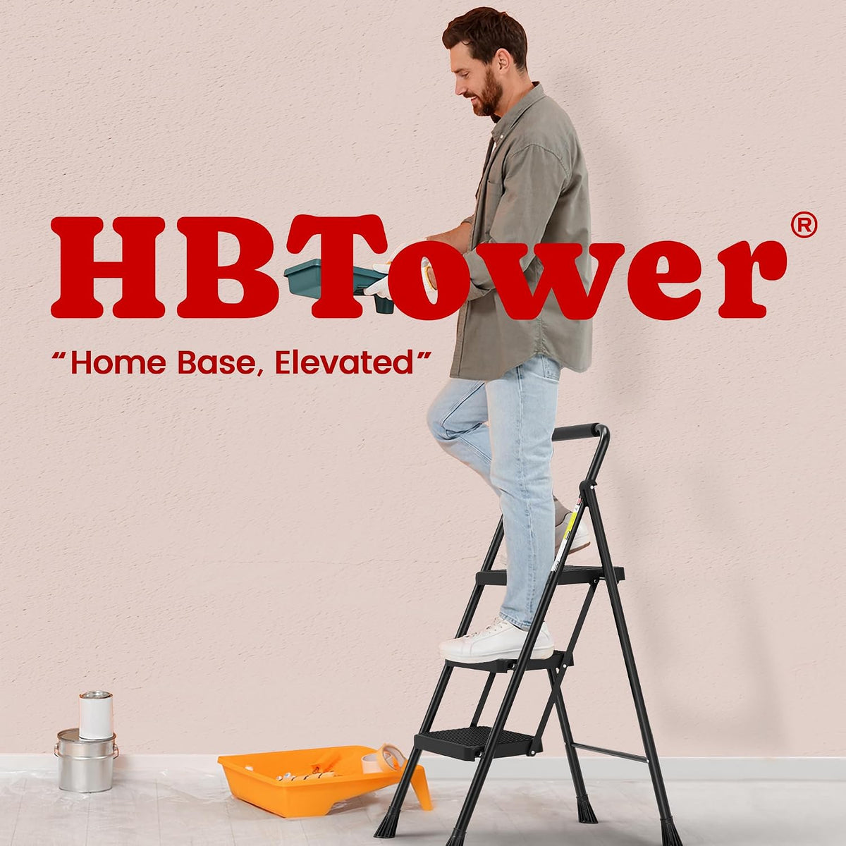HBTower Folding Step Stool Durable Steel Frame for Outdoor and Indoor Versatile Use