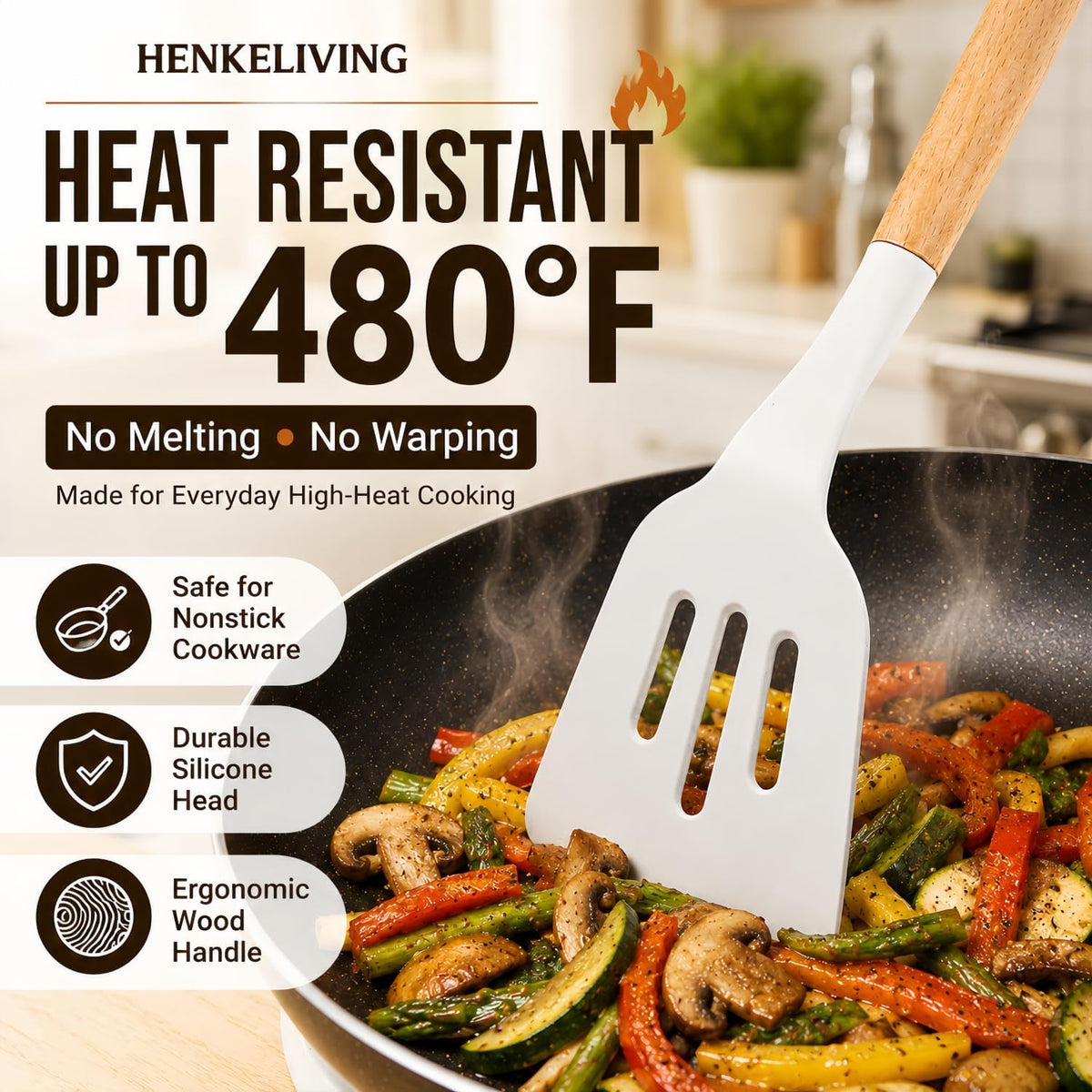 heat resistant up to 480°f for searing and high-temp cooking without melting